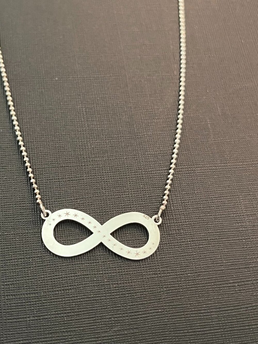 NWOT Peruvian 925 Silver Infinity Pendant CZ Ball Chain Necklace